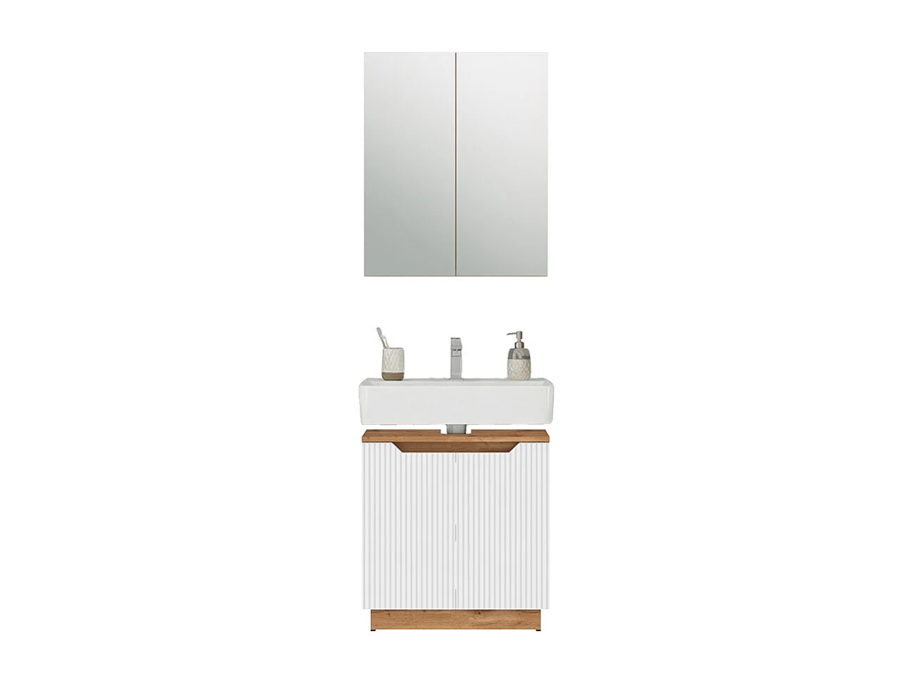 Meubles bain chêne/blanc rayé 59.8x32x62.1 lotta