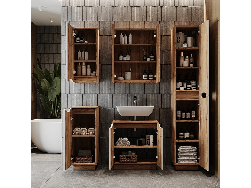 Meubles bain chêne/blanc rayé 59.8x32x62.1 lotta