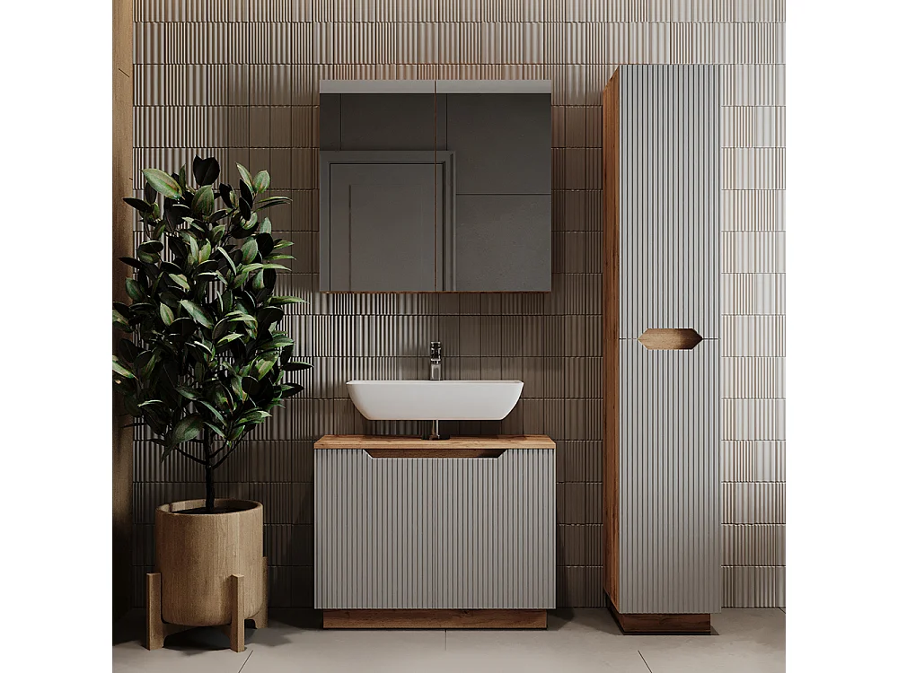 Badmöbel-Set eiche/grau gestreift 79.6x32x62.5 lotta