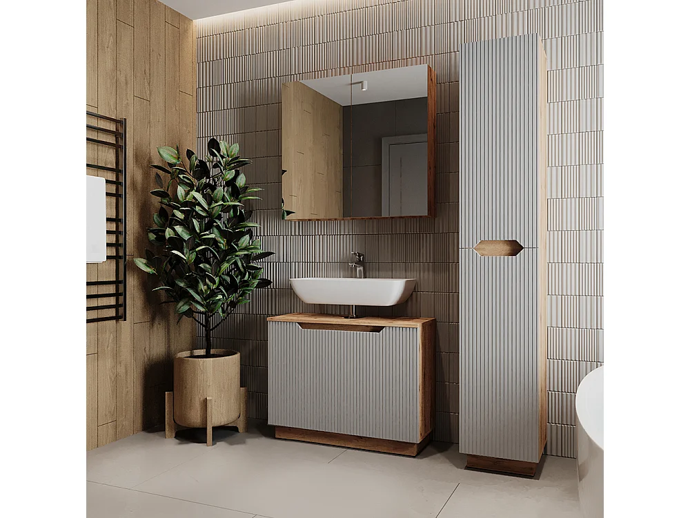 Badmöbel-Set eiche/grau gestreift 79.6x32x62.5 lotta