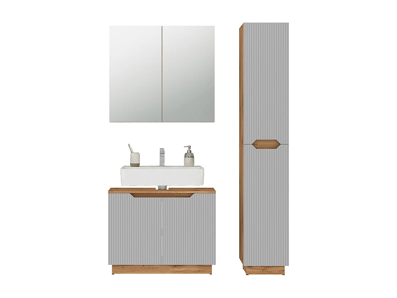 Badmöbel-Set eiche/grau gestreift 79.6x32x62.5 lotta