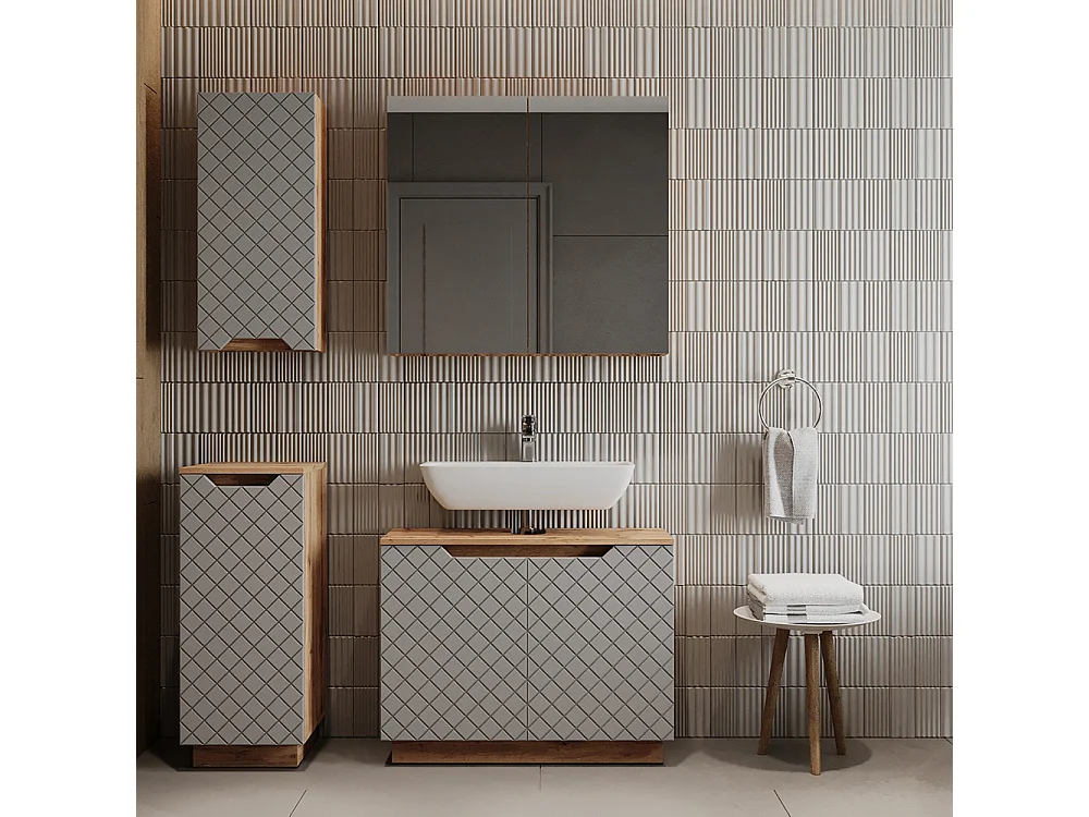 Badmöbel-Set eiche/grau mit kachelstruktur 79.6x32x62.1 lotta
