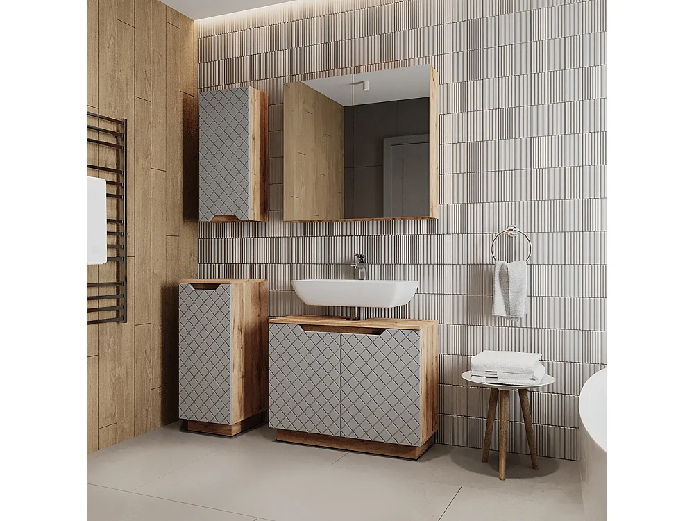 Badmöbel-Set eiche/grau mit kachelstruktur 79.6x32x62.1 lotta