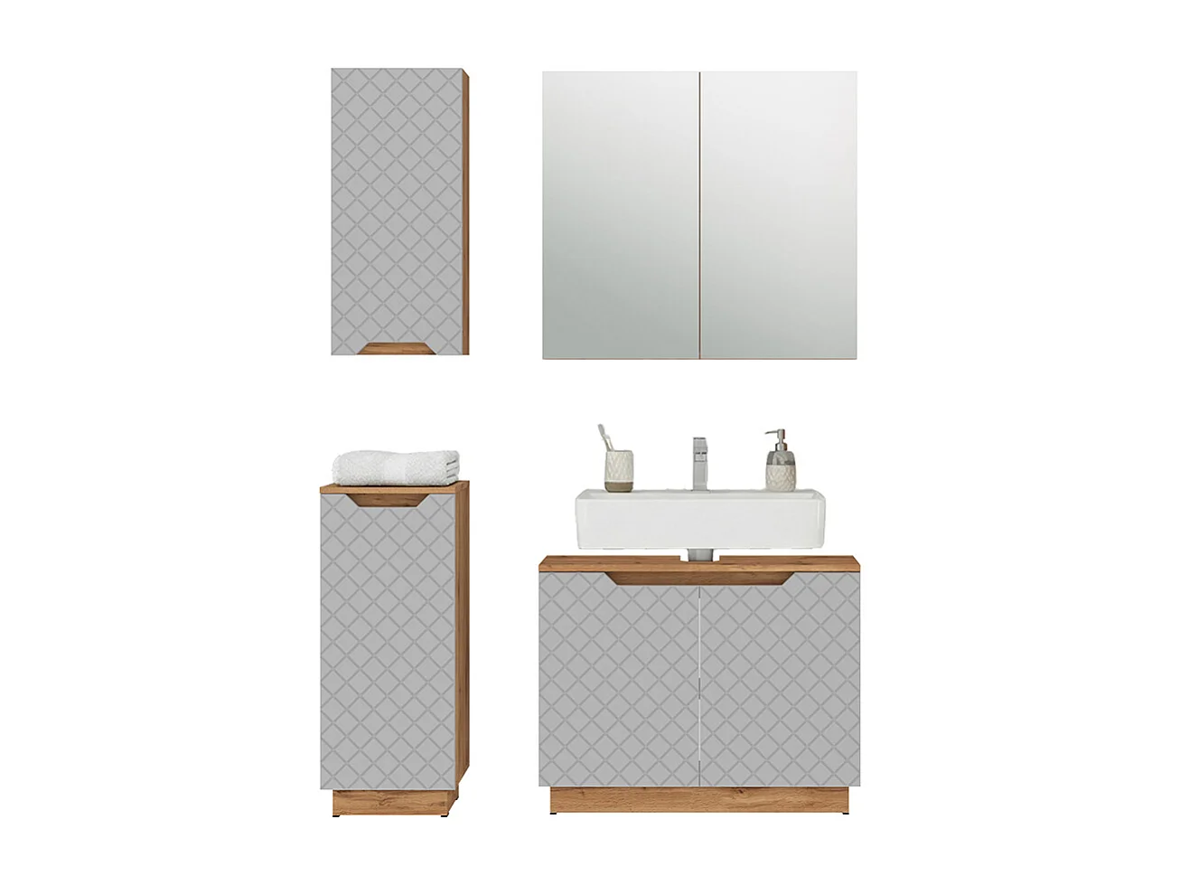 Badmöbel-Set eiche/grau mit kachelstruktur 79.6x32x62.1 lotta