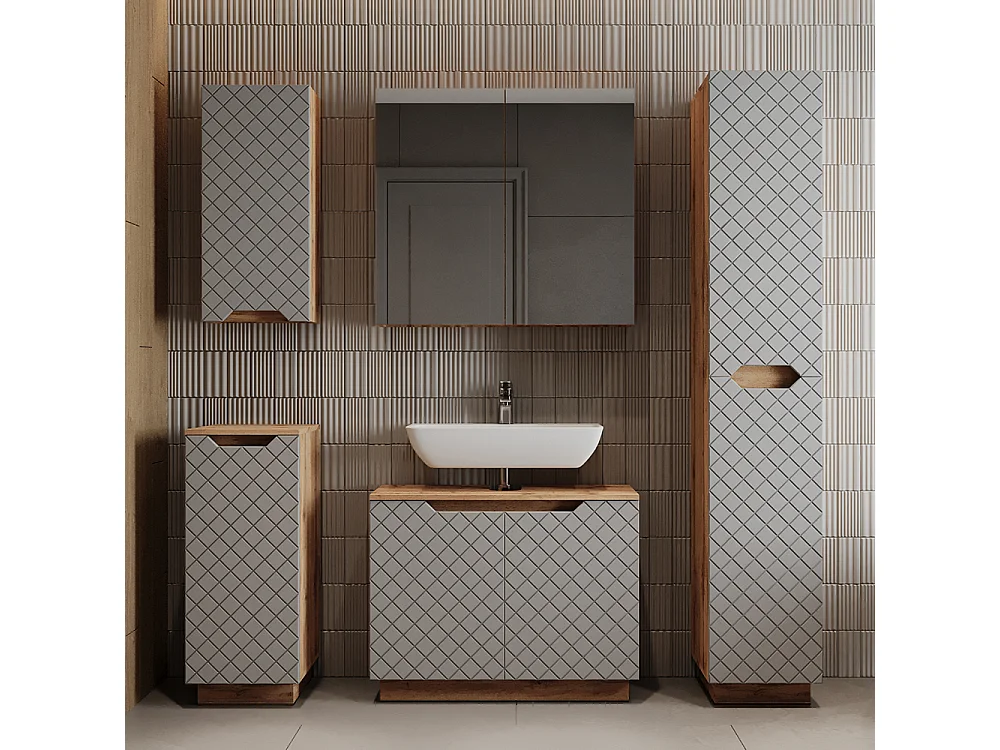 Badmöbel-Set eiche/grau mit kachelstruktur 79.6x32x62.1 lotta