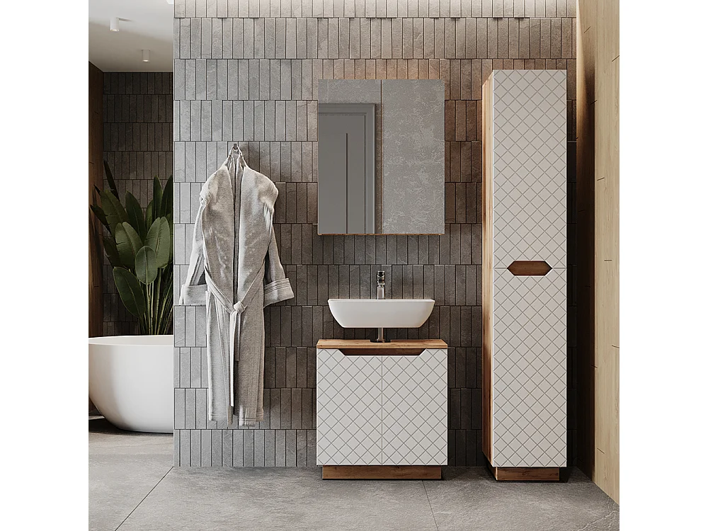 Zestaw mebli łazienkowych dąb/biały ze strukturą płytek 59.8x32x62.1 lotta