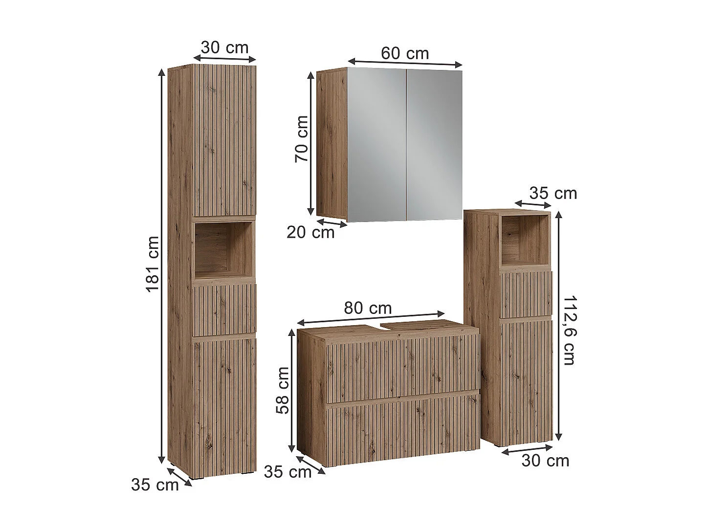 Ensemble de meubles de salle de bain artisan 80x35x58 takumi