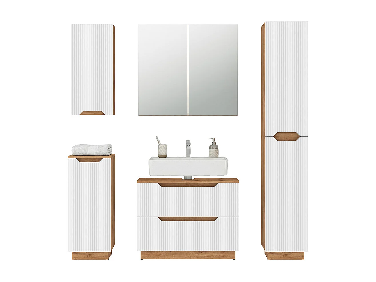 Badkamermeubelset eiken/wit gestreept 79.6x32x62.1 lotta