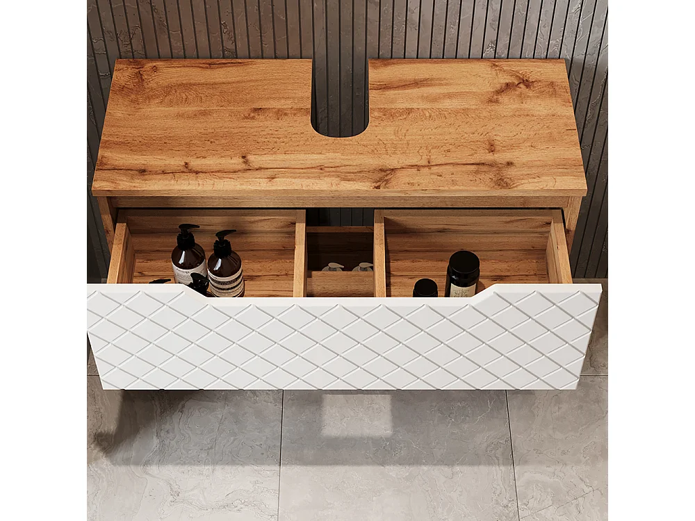 Set di mobili da bagno rovere/bianco con struttura in piastrelle 79.6x32x62.5 lotta