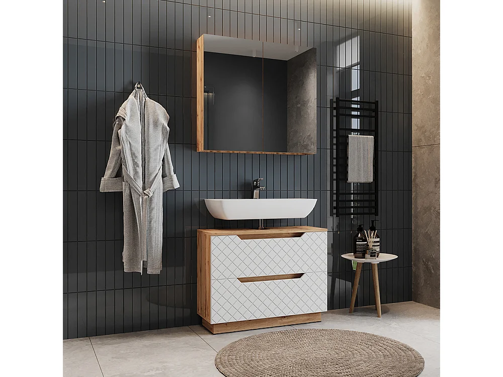 Set di mobili da bagno rovere/bianco con struttura in piastrelle 79.6x32x62.5 lotta