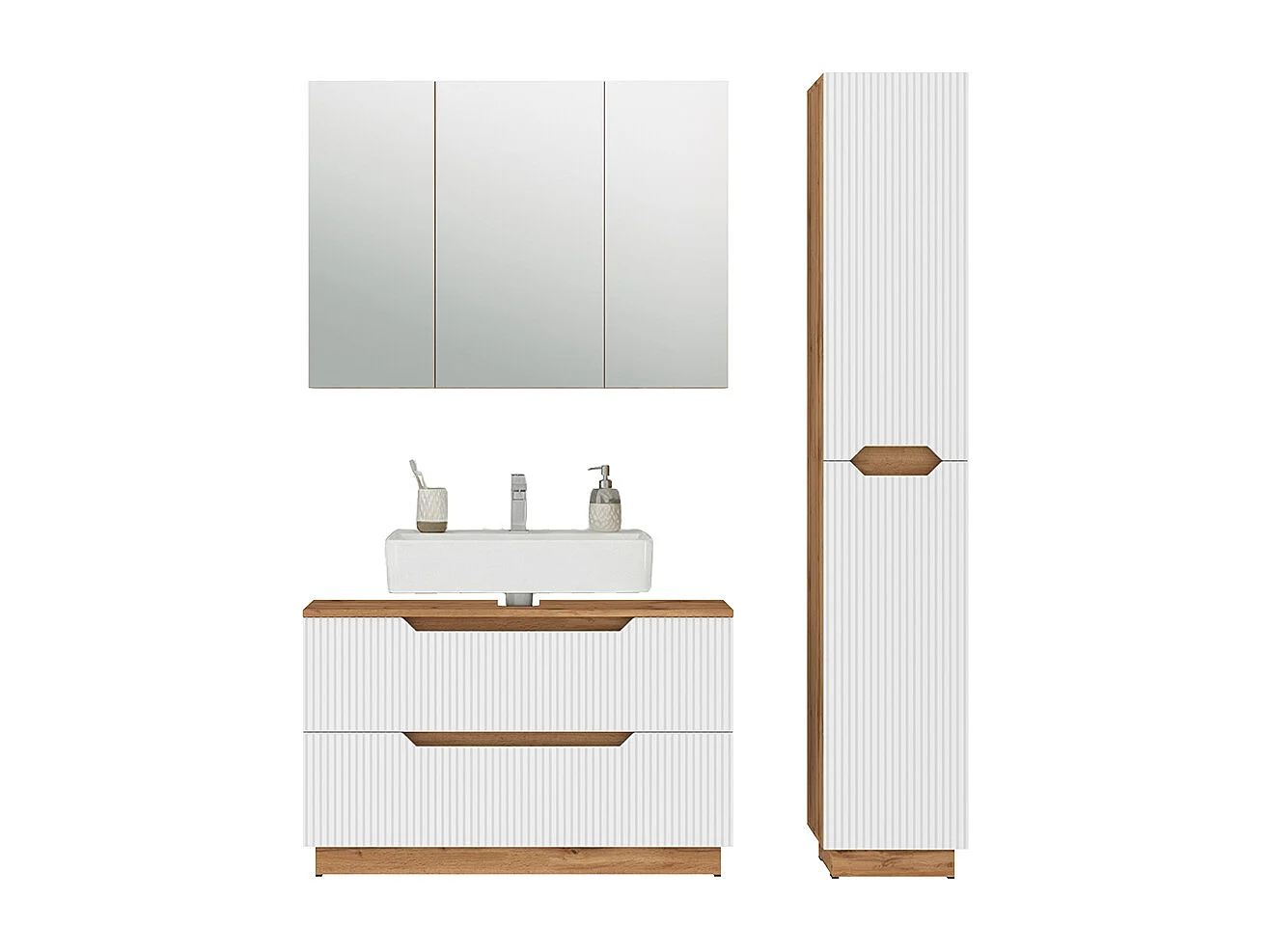 Badkamermeubelset eiken/wit gestreept 99.4x32x62.5 lotta