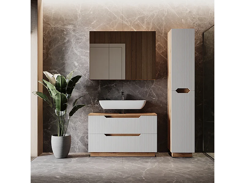 Badkamermeubelset eiken/wit gestreept 99.4x32x62.5 lotta