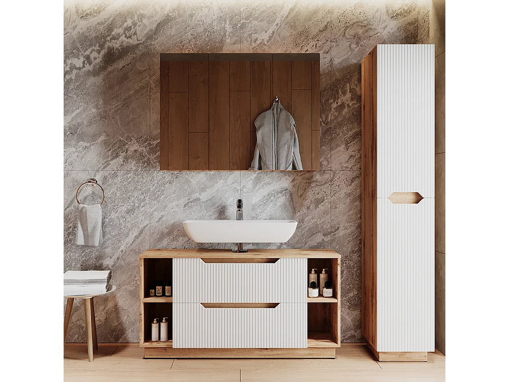 Set di mobili da bagno rovere/bianco a strisce 119.2x35x62.5 lotta