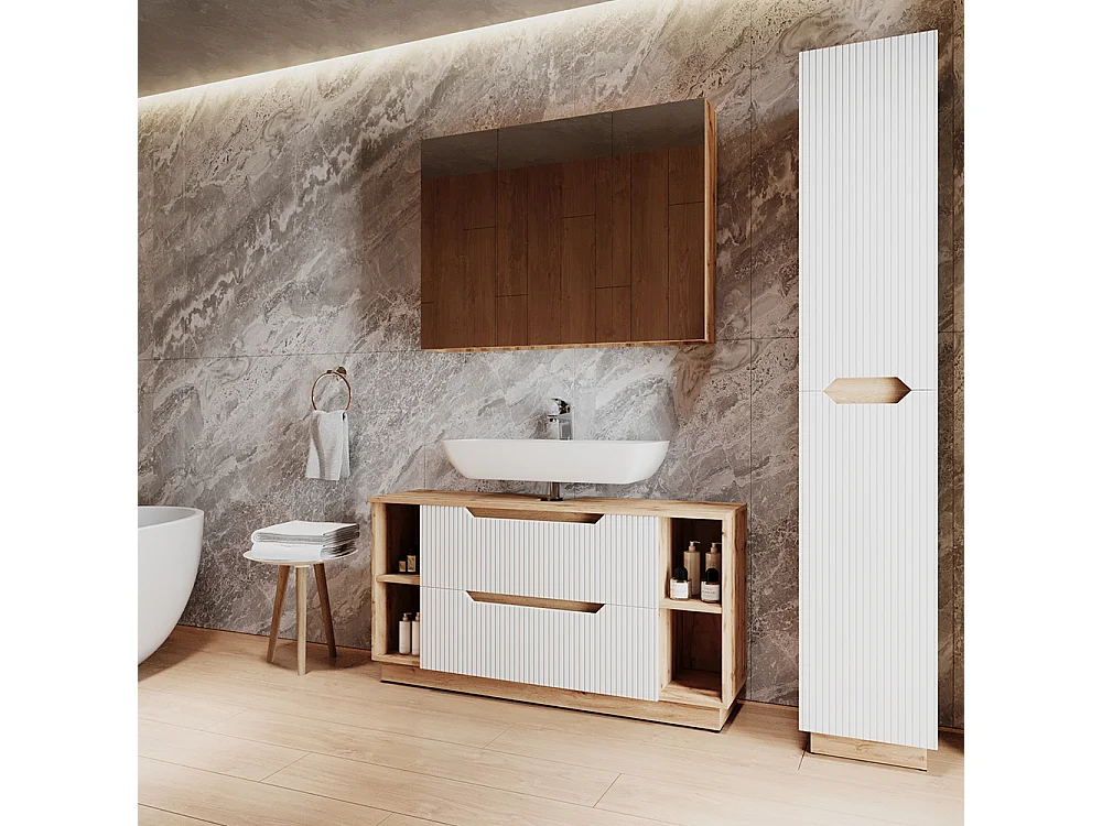 Set di mobili da bagno rovere/bianco a strisce 119.2x35x62.5 lotta