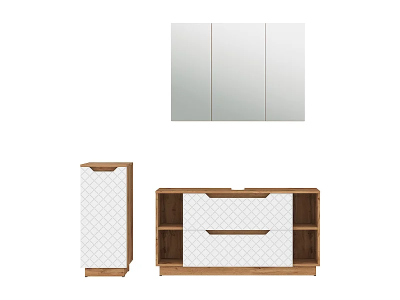Meubles bain chêne/blanc avec structure en carreaux 119.2x35x62.5 lotta