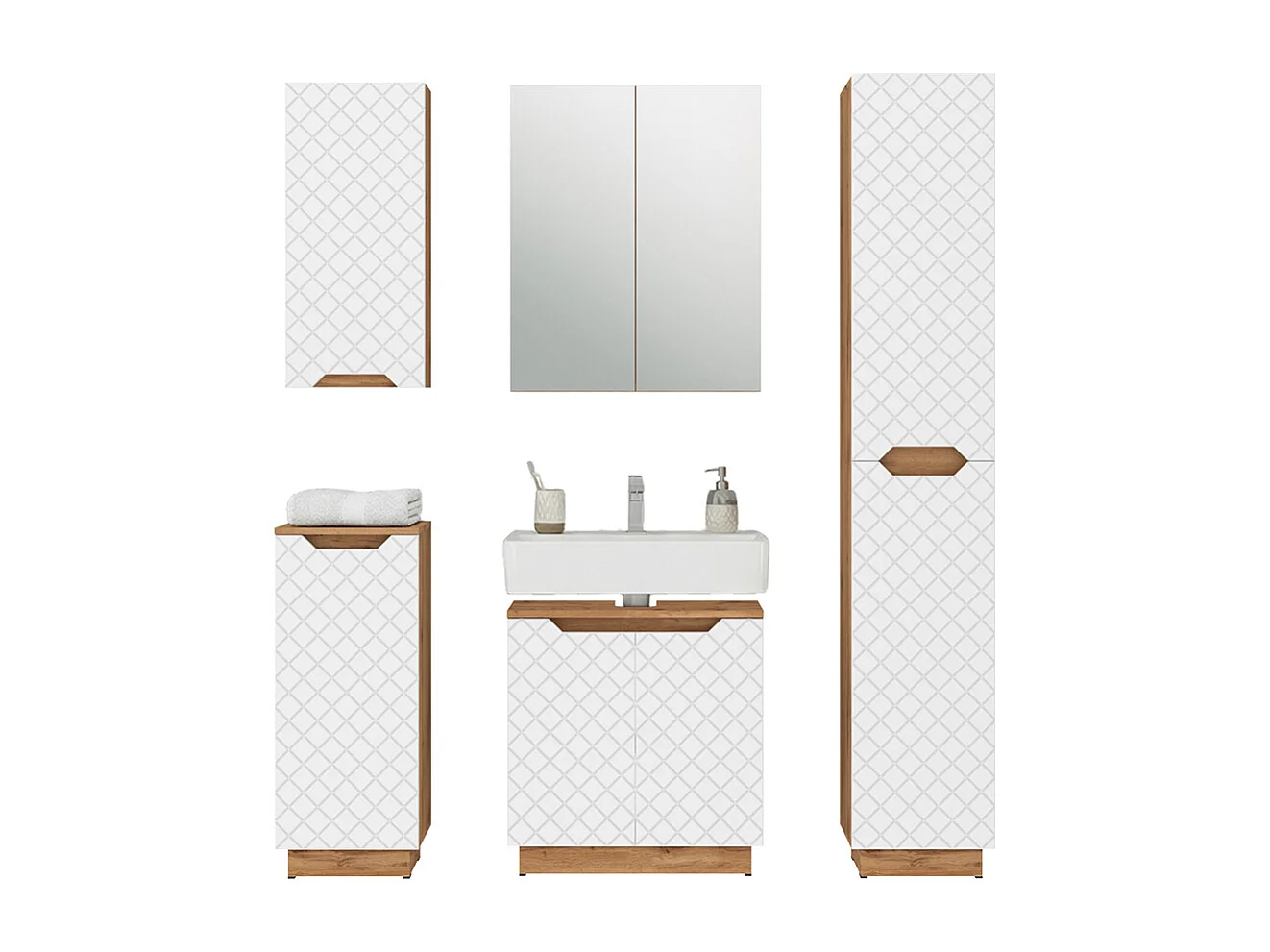 Badkamermeubelset eiken/wit met tegelstructuur 59.8x32x62.1 lotta