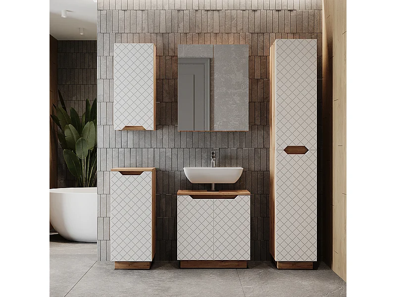 Badkamermeubelset eiken/wit met tegelstructuur 59.8x32x62.1 lotta
