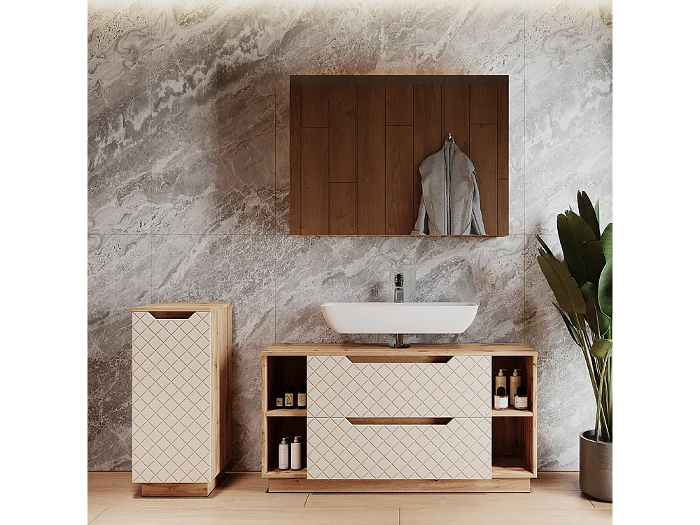 Badmöbel-Set eiche/kaschmir mit kachelstruktur 119.2x35x62.5 lotta