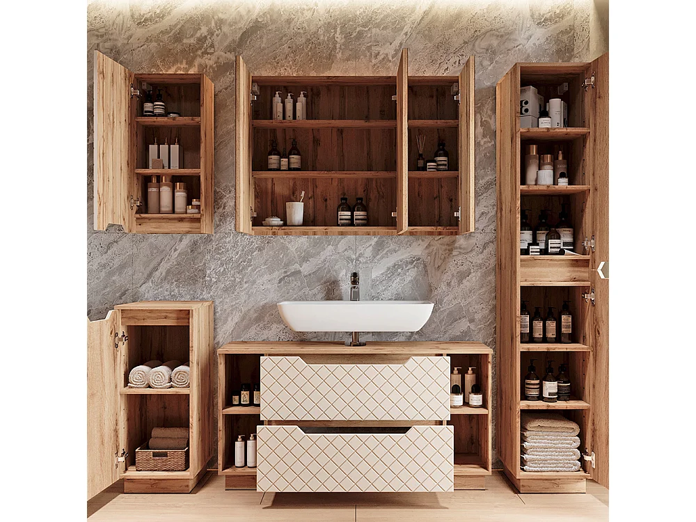 Badmöbel-Set eiche/kaschmir mit kachelstruktur 119.2x35x62.5 lotta