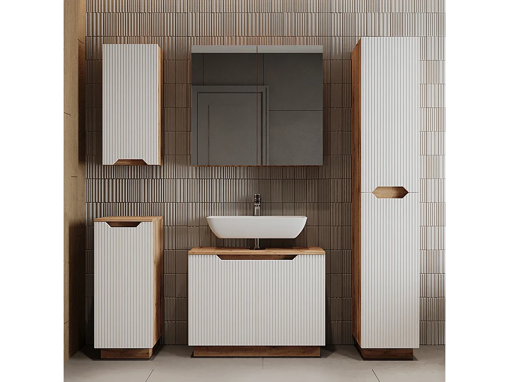 Badkamermeubelset eiken/wit gestreept 79.6x32x62.1 lotta