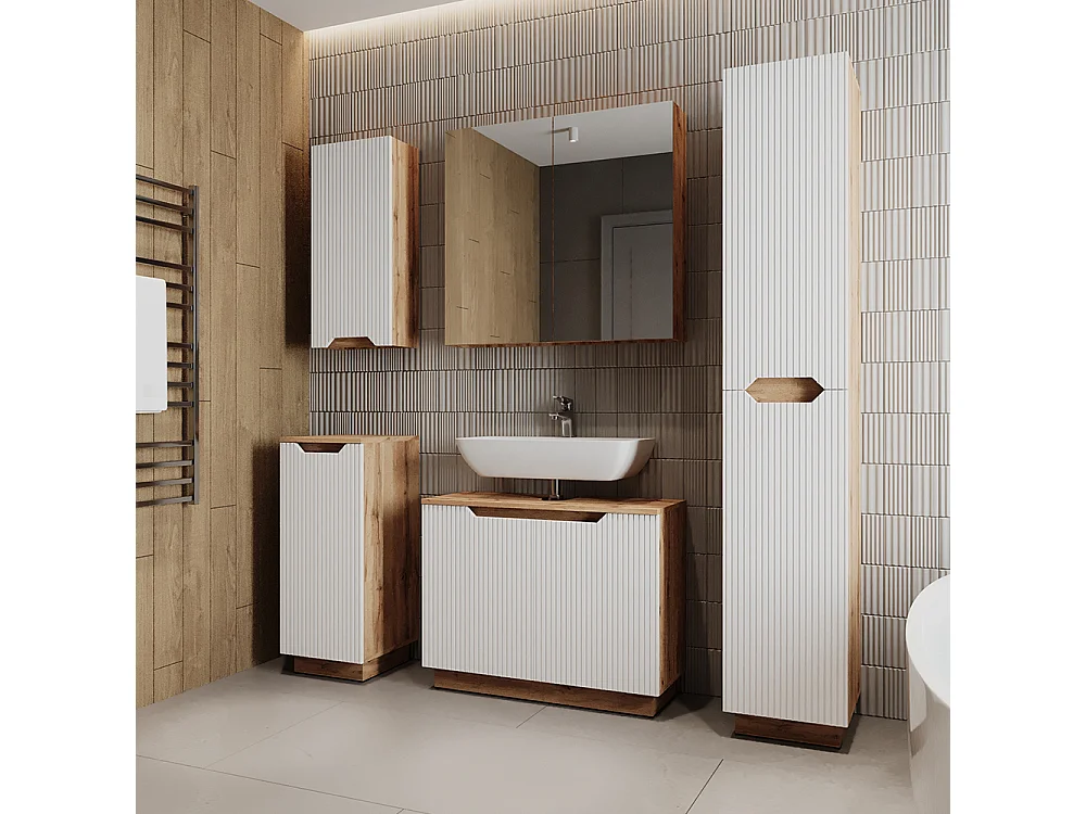Badkamermeubelset eiken/wit gestreept 79.6x32x62.1 lotta