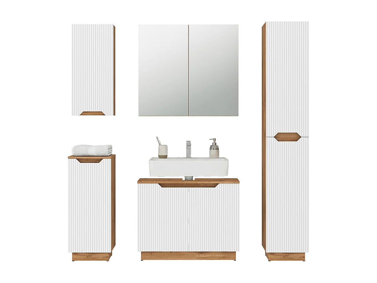 Badkamermeubelset eiken/wit gestreept 79.6x32x62.1 lotta