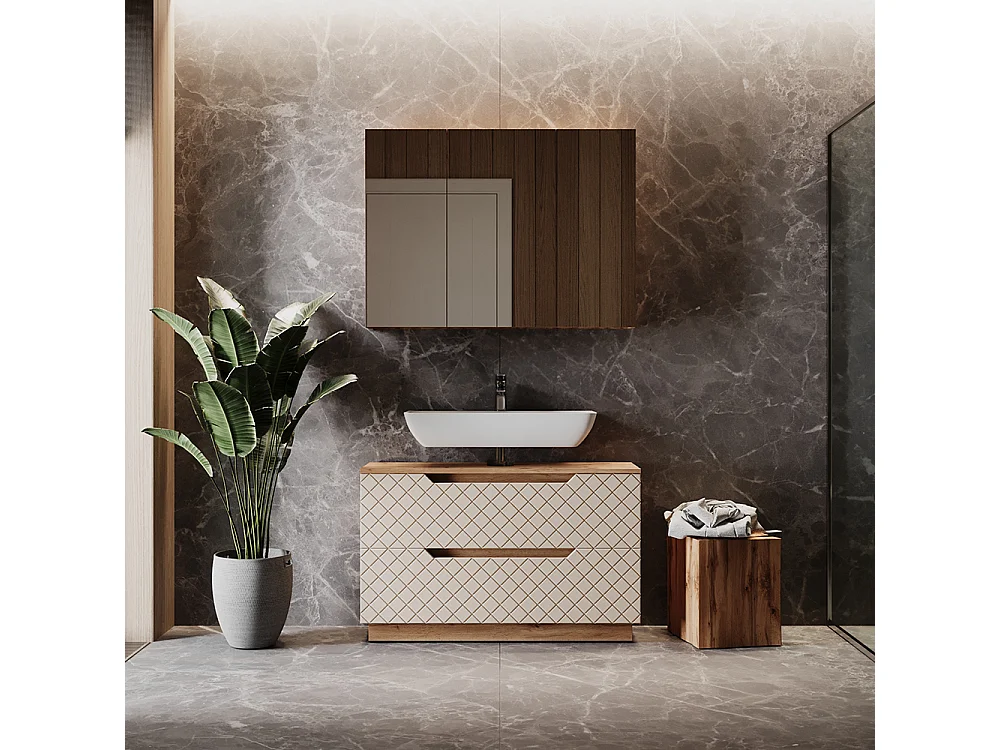 Badmöbel-Set eiche/kaschmir mit kachelstruktur 99.4x32x62.5 lotta