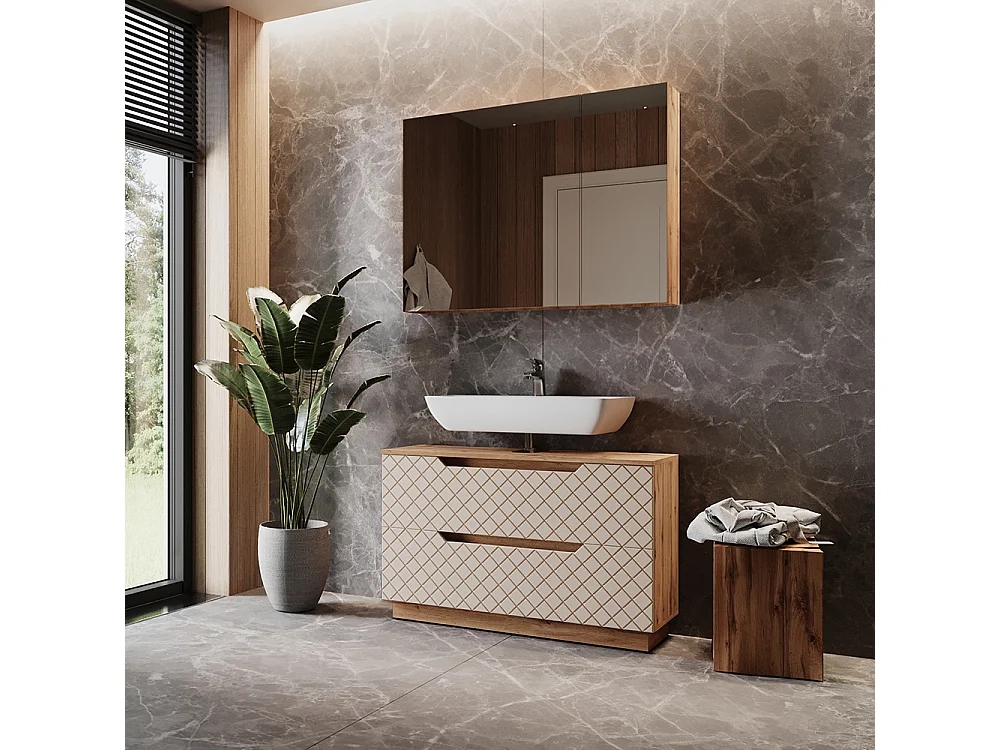 Badmöbel-Set eiche/kaschmir mit kachelstruktur 99.4x32x62.5 lotta