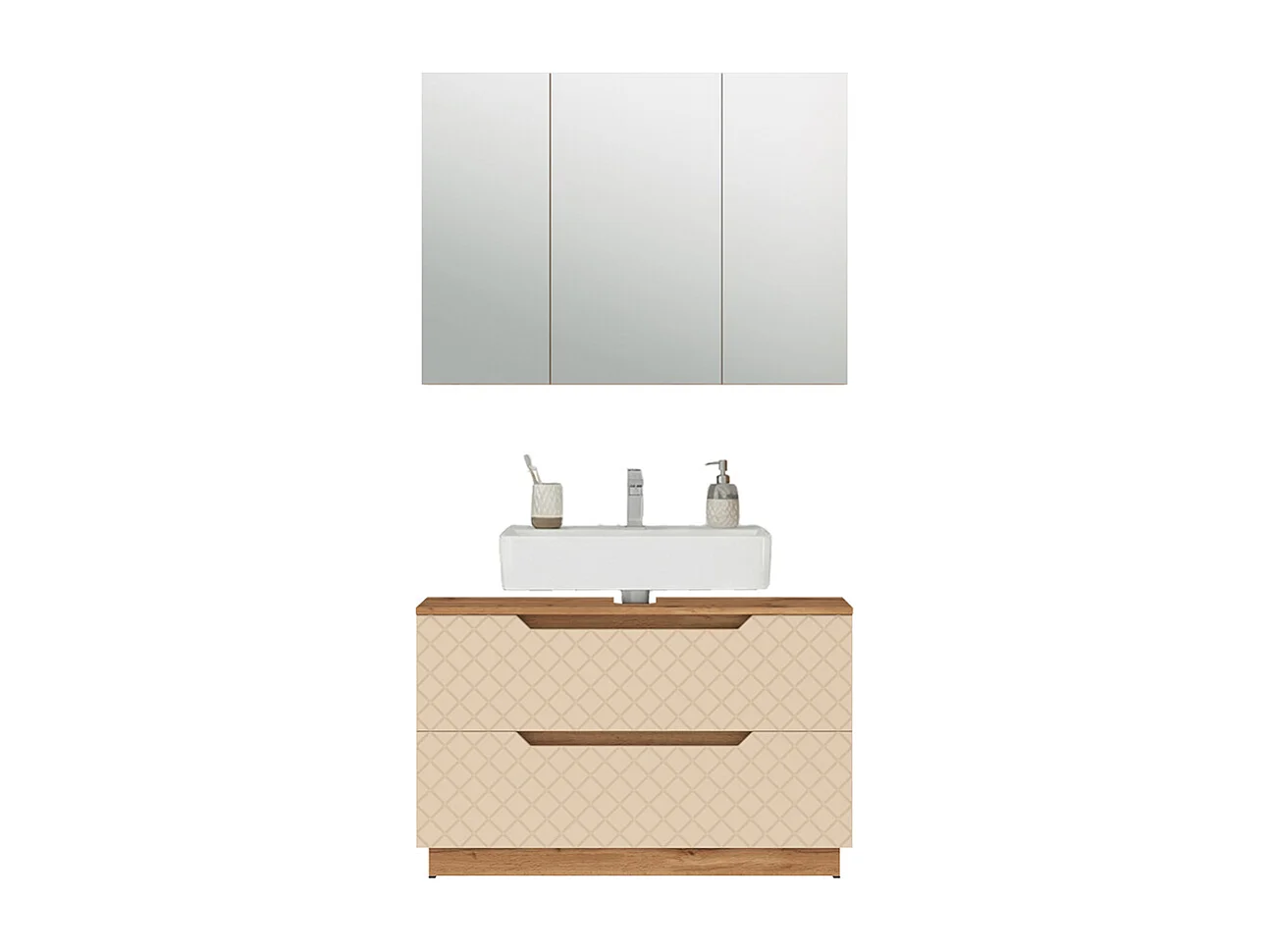 Badmöbel-Set eiche/kaschmir mit kachelstruktur 99.4x32x62.5 lotta