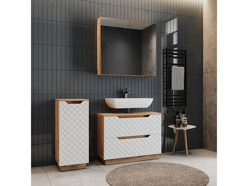 Badmöbel-Set eiche/weiß mit kachelstruktur 79.6x32x62.5 lotta