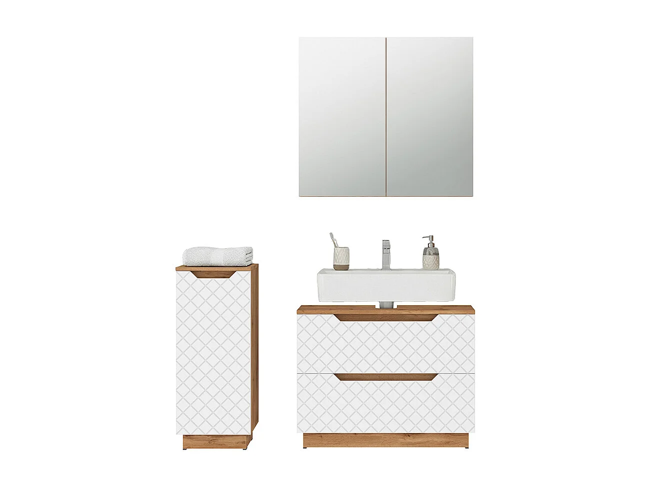 Badmöbel-Set eiche/weiß mit kachelstruktur 79.6x32x62.5 lotta