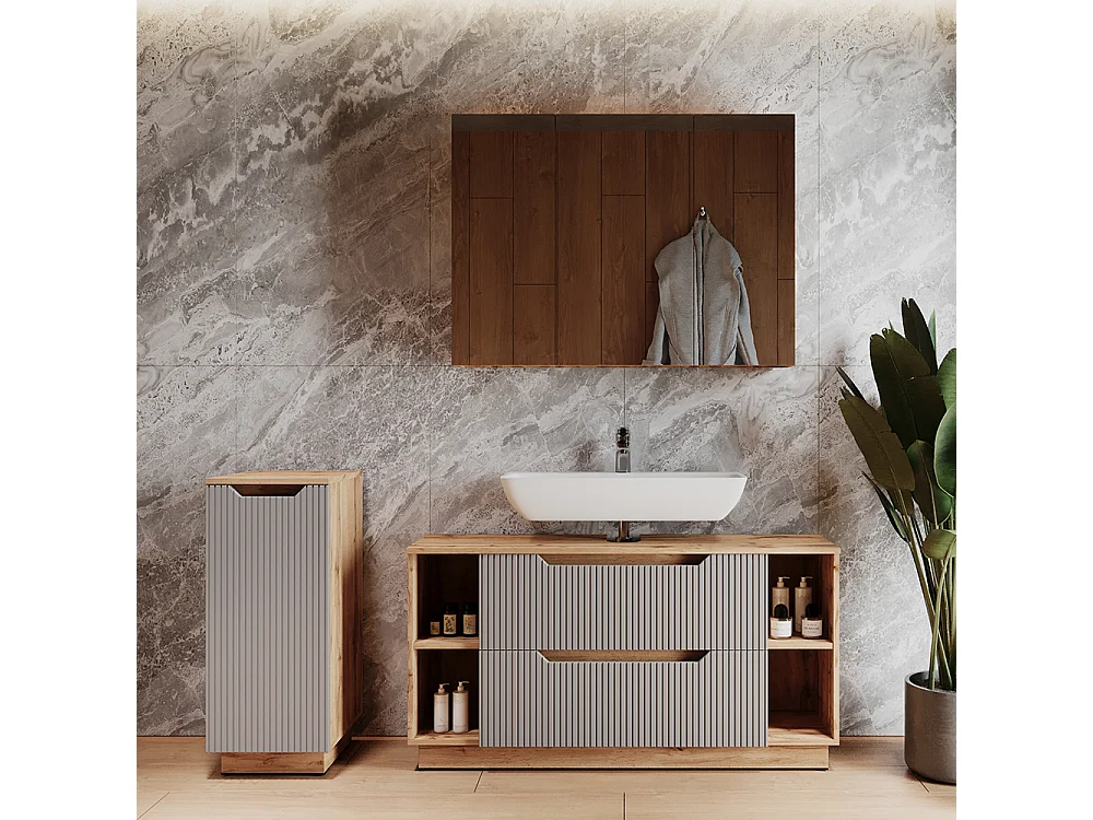 Meubles bain chêne/gris rayé 119.2x35x62.5 lotta