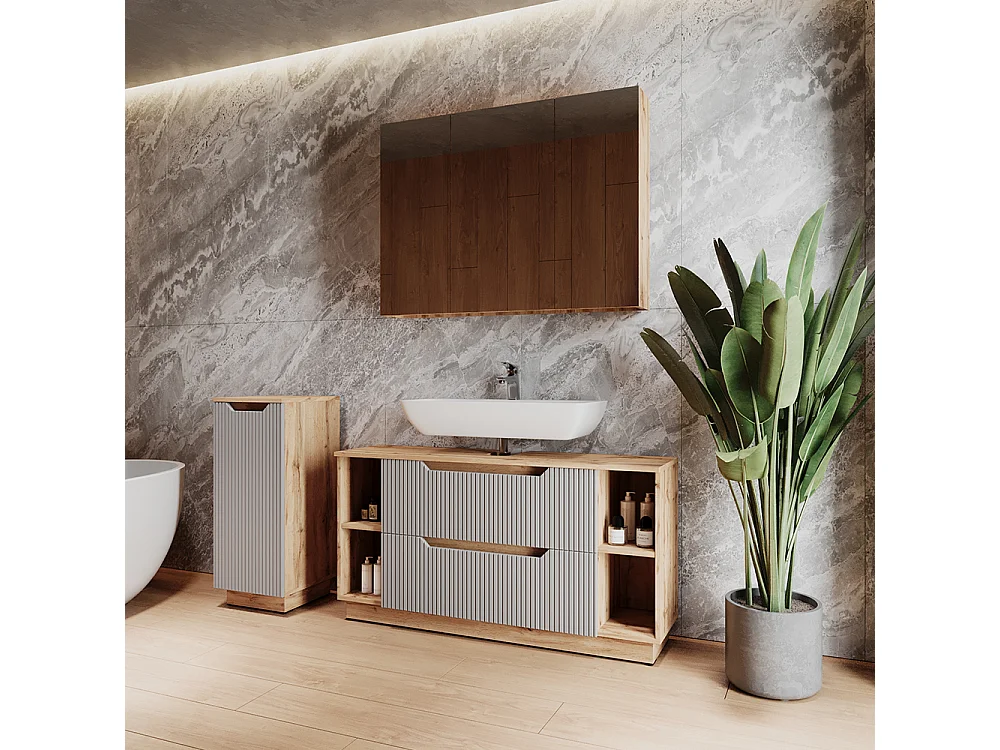 Meubles bain chêne/gris rayé 119.2x35x62.5 lotta