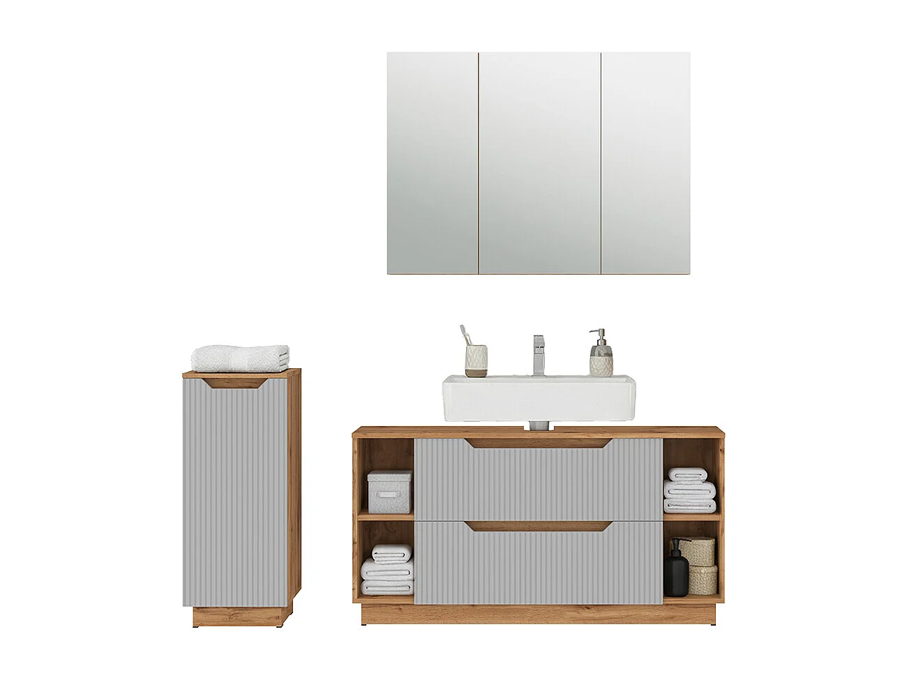 Meubles bain chêne/gris rayé 119.2x35x62.5 lotta