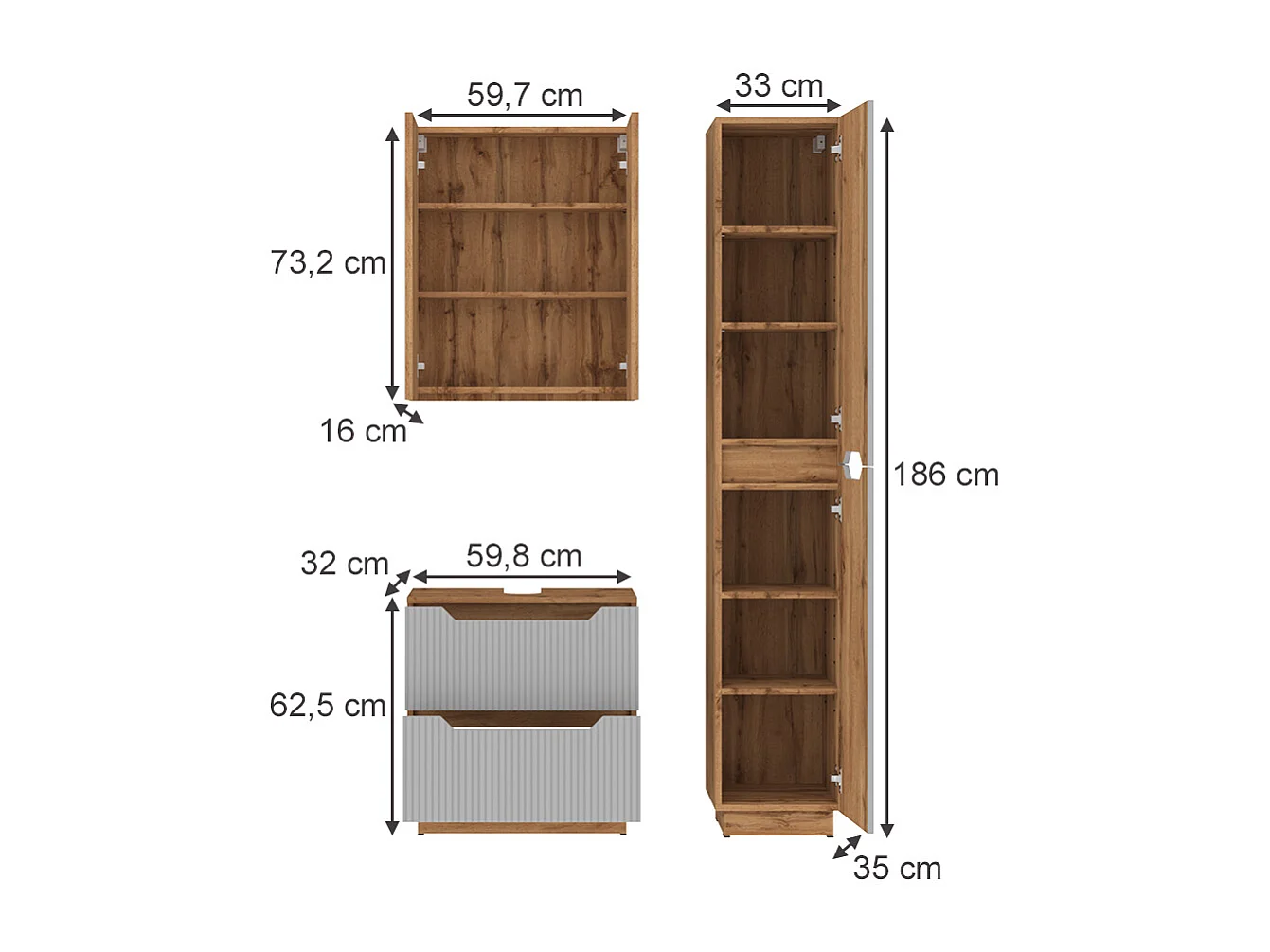 Meubles bain chêne/gris rayé 59.8x32x62.5 lotta