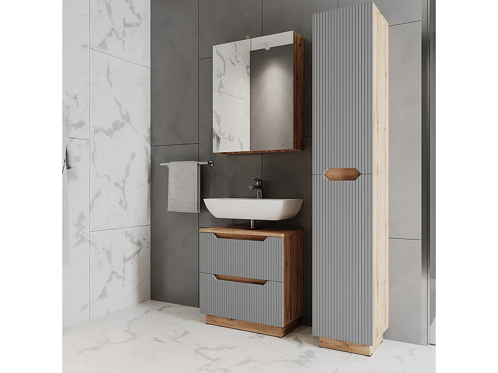 Meubles bain chêne/gris rayé 59.8x32x62.5 lotta