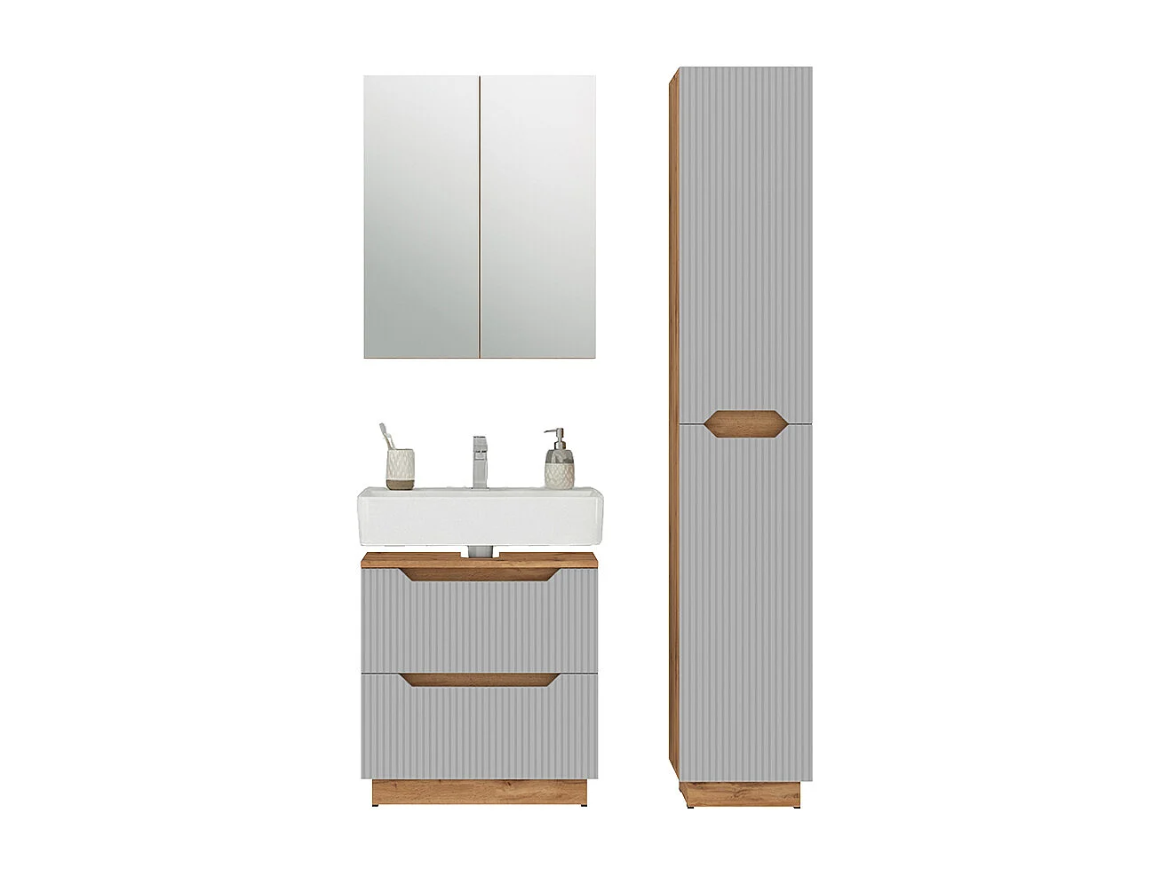 Meubles bain chêne/gris rayé 59.8x32x62.5 lotta