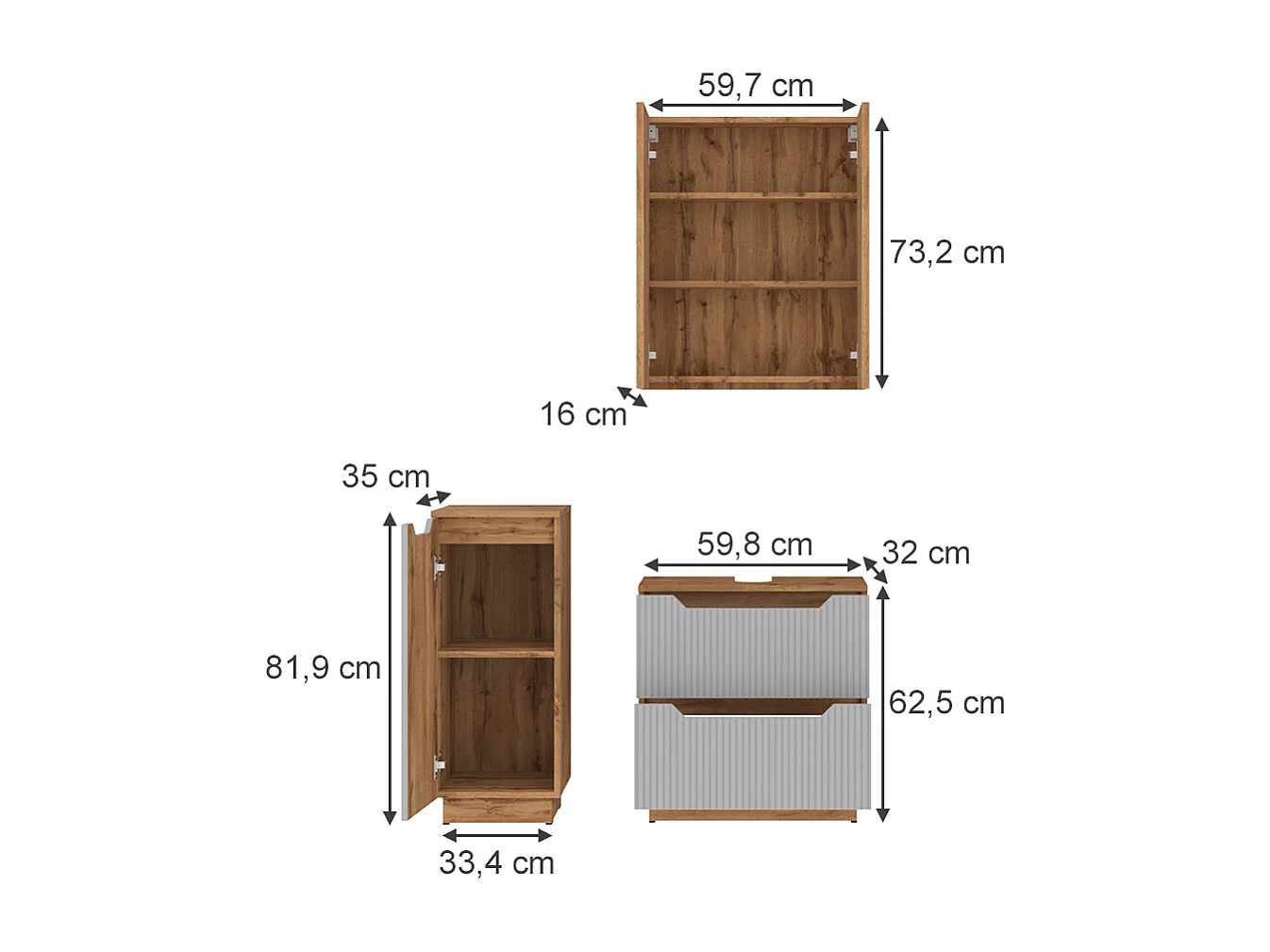 Meubles bain chêne/gris rayé 58.9x32x62.5 lotta