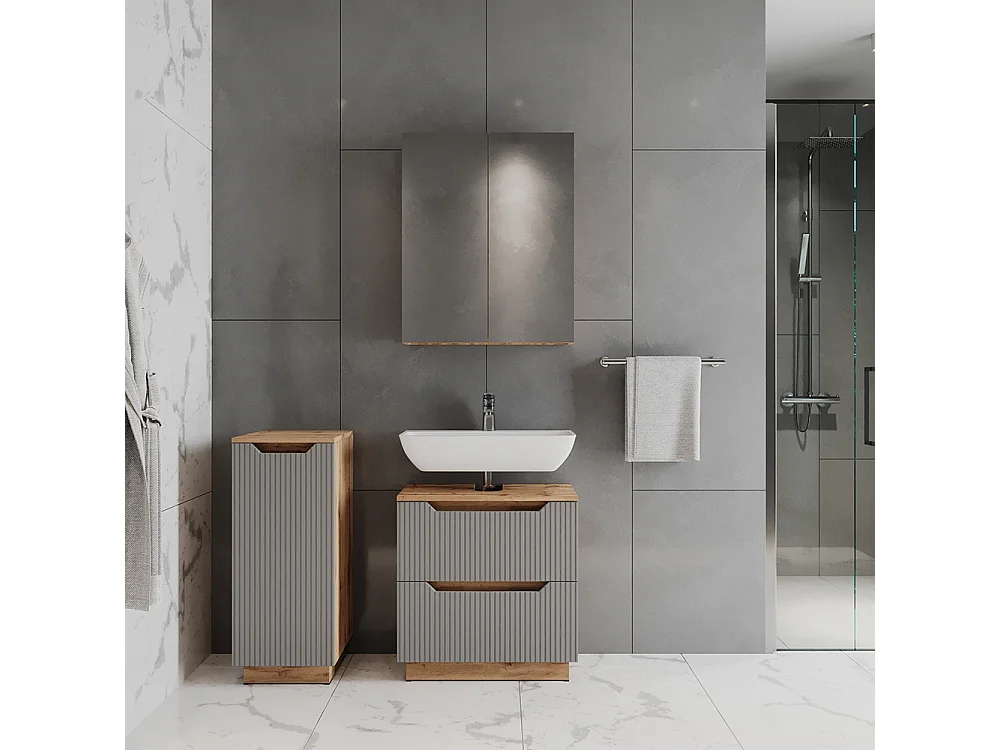 Meubles bain chêne/gris rayé 58.9x32x62.5 lotta