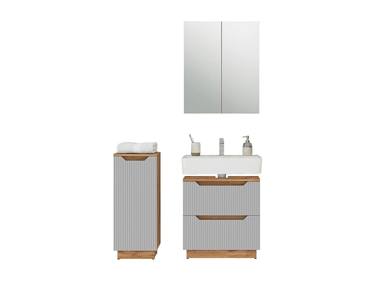 Meubles bain chêne/gris rayé 58.9x32x62.5 lotta