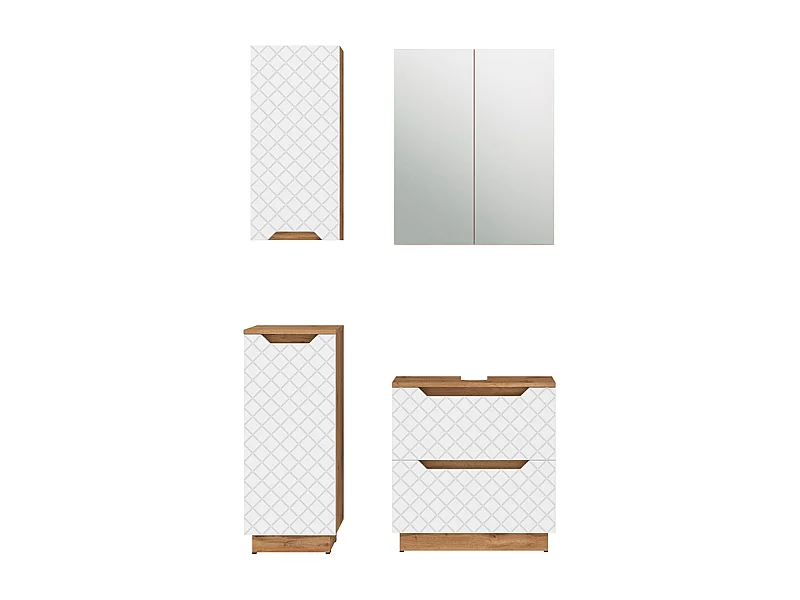 Meubles bain chêne/blanc avec structure en carreaux 59.8x32x62.5 lotta