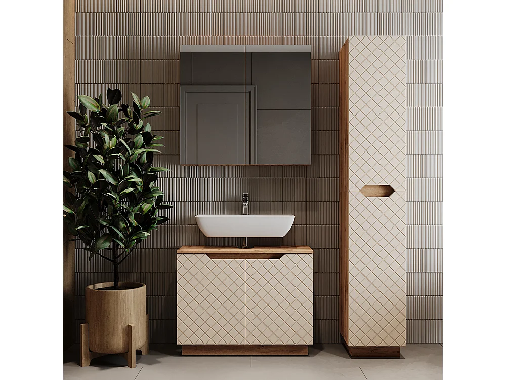 Badkamermeubelset eiken/kasjmier met tegelstructuur 79.6x32x62.1 lotta