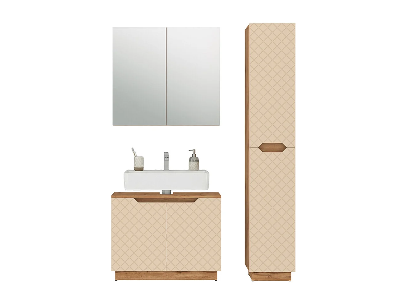 Badkamermeubelset eiken/kasjmier met tegelstructuur 79.6x32x62.1 lotta