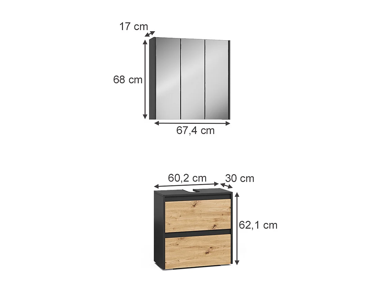 Badmöbel-Set anthrazit/artisan 60.1x30.1x62 majest