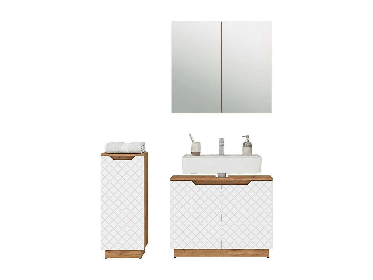 Set di mobili da bagno rovere/bianco con struttura in piastrelle 79.6x32x62.1 lotta