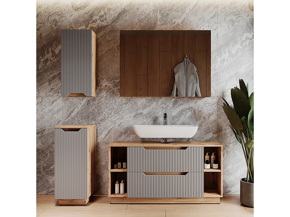 Meubles bain chêne/gris rayé 119.2x35x62.5 lotta