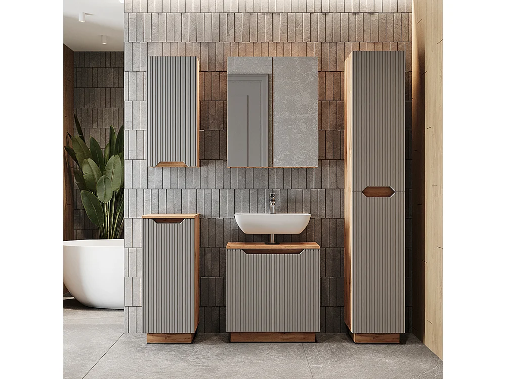 Badkamermeubelset eiken/grijs gestreept 59.8x32x62.1 lotta