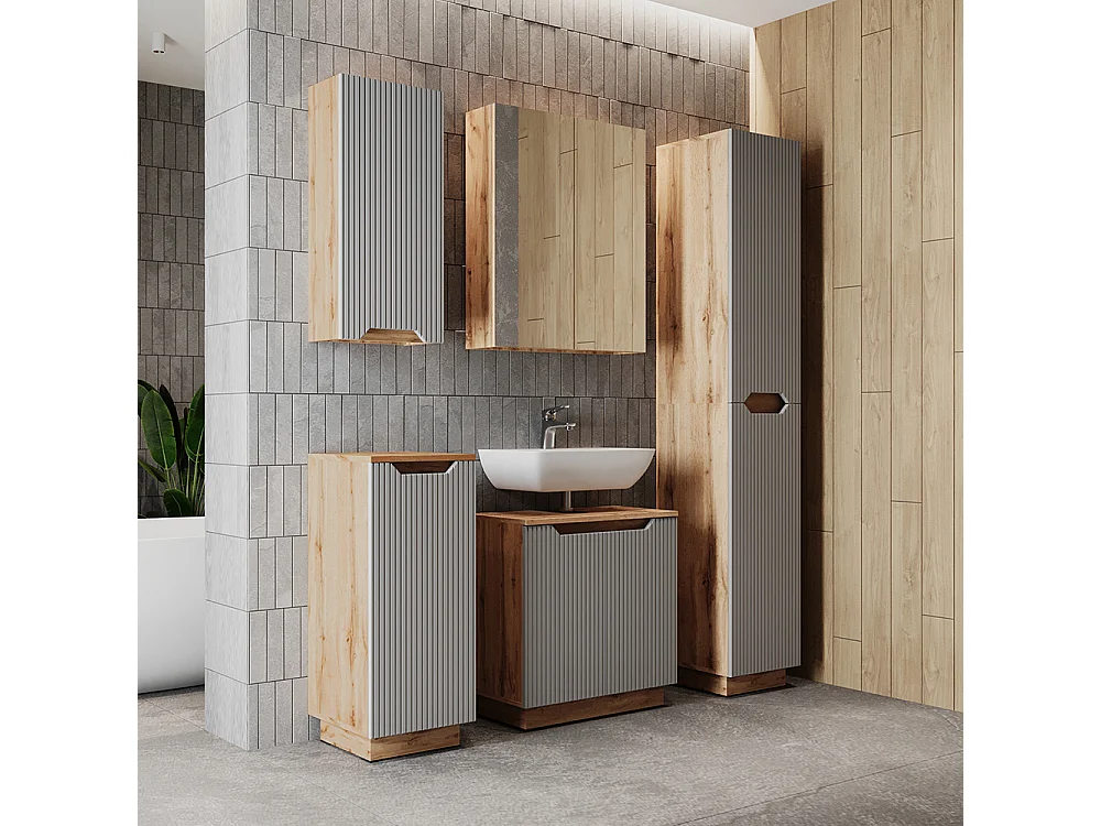 Badkamermeubelset eiken/grijs gestreept 59.8x32x62.1 lotta
