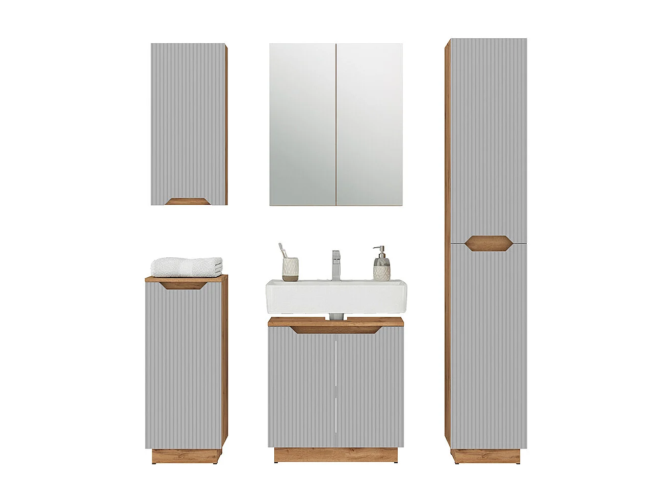 Badkamermeubelset eiken/grijs gestreept 59.8x32x62.1 lotta