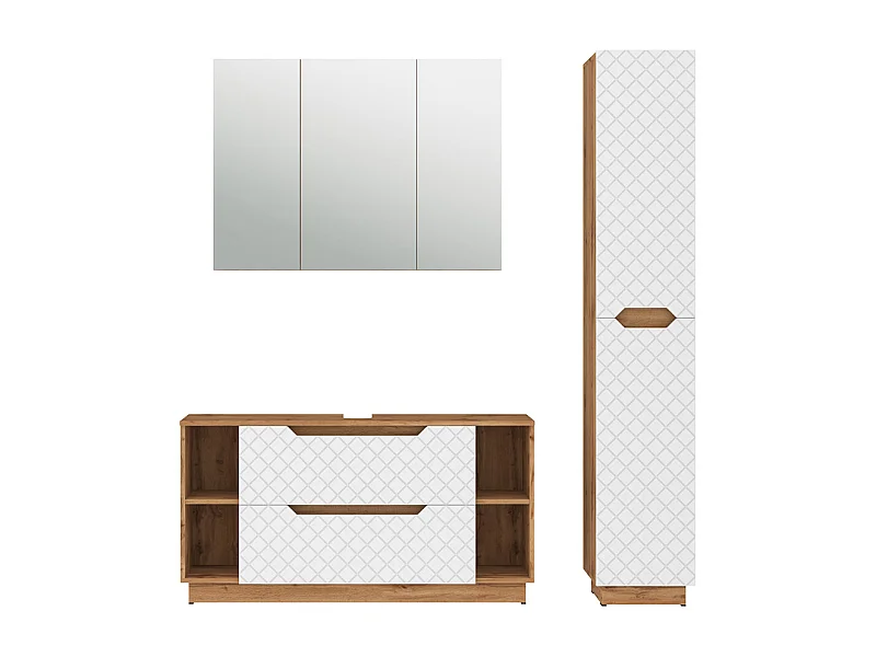 Meubles bain chêne/blanc avec structure en carreaux 119.2x35x62.5 lotta